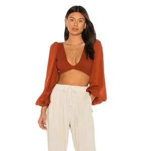 Indah Solid Ruched Bodice Crop Top in Copper from revolve